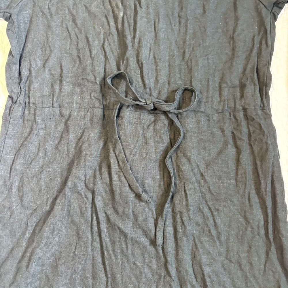 Black Linen Blend Embroidered Button-Front Midi Dress | Mosaic | Size 10 - Picture 5 of 14